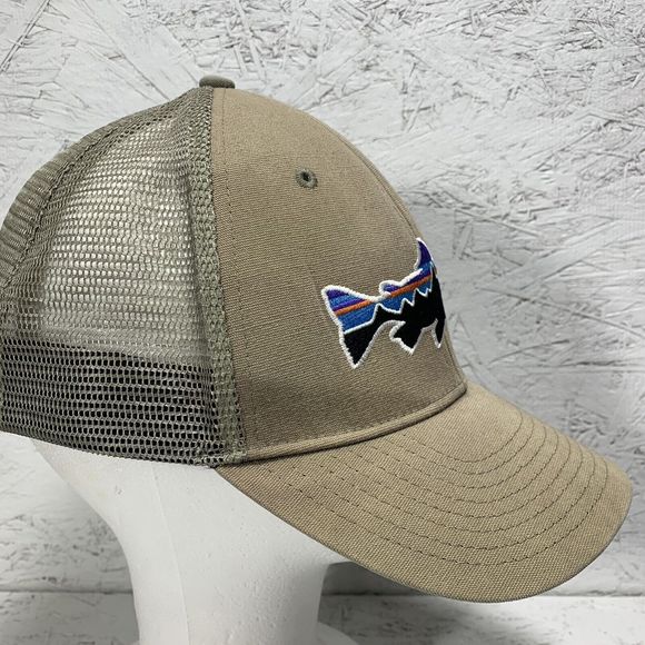 Vintage Patagonia Fish Shark Hat Khaki Fishing Trail Hike Outdoor Mesh Cap - Picture 5 of 10